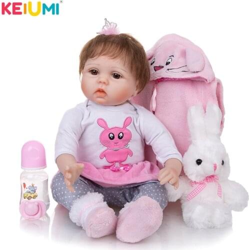 New Style 22 Inch Cloth Body Newborn Reborn Baby Dolls 55 CM Lifelike Baby Doll Wear Rabbit Suits Kids Childrens Day Gift Toys