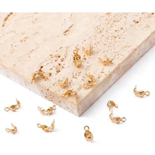 18K Gold 20pcs/lot Copper Clasp 3x6mm 4x8mm Ball Chain End Crimps Beads Connector Components For DIY Jewelry Making Supplies 029