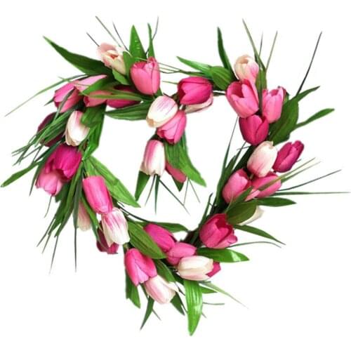 Simulation Tulip Heart-shaped Wreath Wedding Home Party Decoration Hanging Pendants Door Window Ornament Festive Supplies Photo