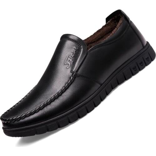 Warm Winter Shoes Leather Casual Shoes Short Plush Warm Soft Sole Dad Mens Shoes Loafers Men