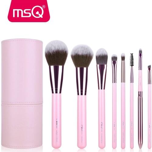 MSQ 8pcs Makeup Brushes Set Professional Cosmetic Beauty Tool Make up Pink Brush PU Leather Cylinder Foundation Powder Eyelashes