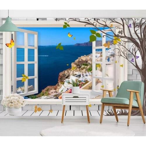 Custom mural 3d photo wallpaper Aegean window landscape background wall living room Home decoration 3d wall murals wallpaper