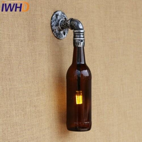 IWHD Retro Glass Bottle Water Pipe Wall Lamp Sconce LED Loft Style Industrial Vintage Wall Light Fixtures Indoor Lighting
