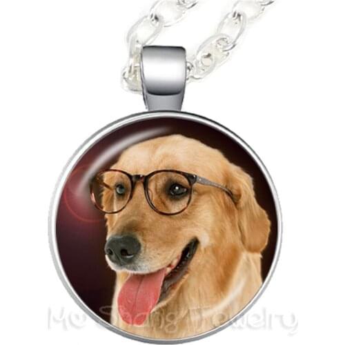 2018 New Dog Pet Necklace 25mm Round Glass Dome Animal Pattern Series Handmade Vintage Pendant Dog Lover Creative Gift
