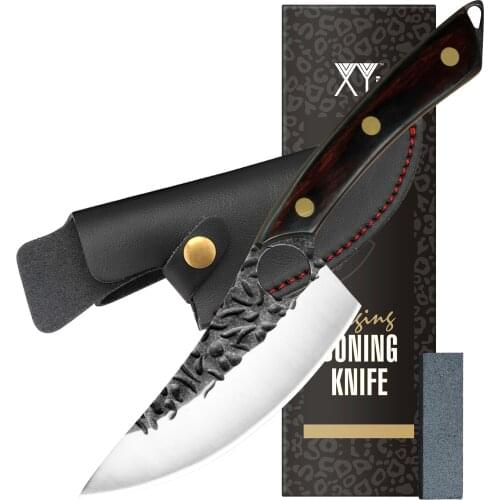 XYJ 5 Inch Hunting Boning Knife With Leather Sheath And Whetstone Belt Loop Full Tang 4mm Thick Outdoor Camping Survival Tool