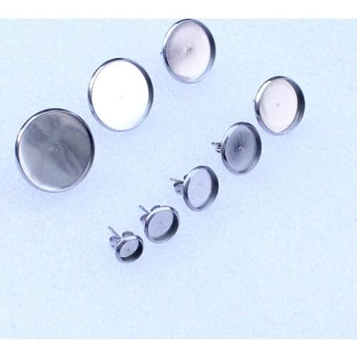 Fit 6mm 8mm 10mm 12mm 14mm 16mm 18mm 20mm Cabochons Stainless Steel Earring Round Blank Setting Bezel Base For DIY Gift 20pcs