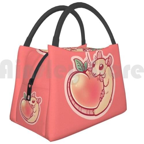 Portable Insulation Bag Peachy Rat Rat Cute Peach Fruit Rodent Animal Pet Pastel Heart Love Champagne
