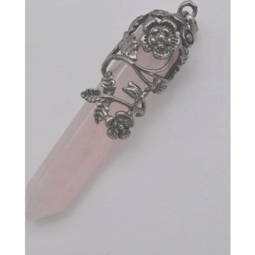Rose Crystal Stone GEM Pillar Pendant Flower Plants Jewelry For Woman Gift S236