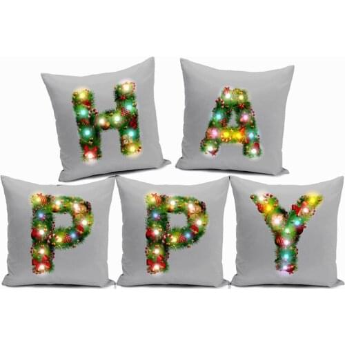 Modern Home Decorative Cushion Cover Case LED 26 English Letters Colorful Pillowcases New Year Christmas Decor Gift Pillows