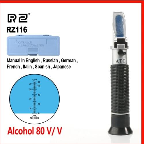 RZ Refractometer Alcohol Alcoholometer meter Hydrometer concentration spirits tester 0~80%V/V ATC Handheld Tool Refractometer