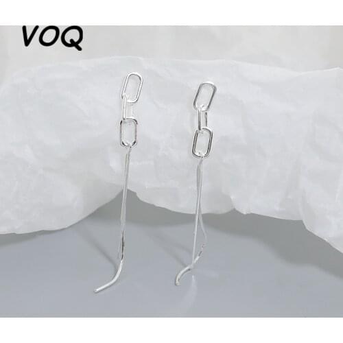 VOQ 925 Sterling Silver Womens Geometric Oval Circle Long Tassel Earrings Simple and Exquisite Jewelry Gift