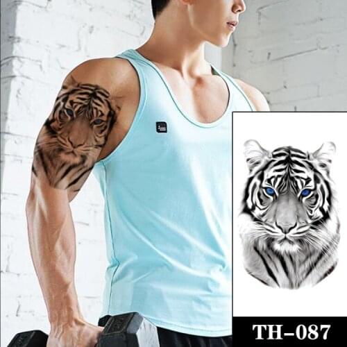 Temporary Tattoo Stickers Cool Tiger King Blue Eyes Realistic Fake Tatto Waterproof Tatoo Arm Body Art Large Size for Women Men