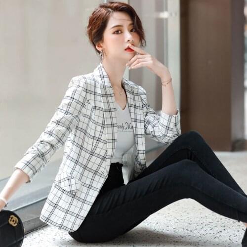 High Quaity Fashion Spring Autumn Single Button Plaid Blazer Women Casual Long Sleeve Office Ladies Jacket Female Outerwear