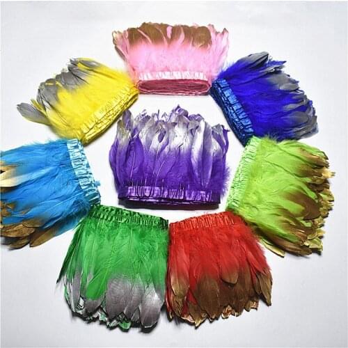 High quality Gold Silver Goose Feather Trims 2meters height 15-20cm Feather for crafts Carnival Wedding party Decoration plumes