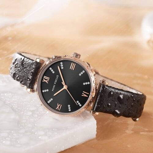 MINI FOCUS Women Watches Exquisite Ladies black Leather Quartz Wrist Watch Elegant Women Watches Reloj Mujer Bracelet Watch