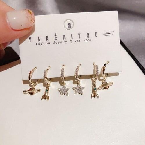 SIPENGJEL Fashion Cubic Zircon Aircraft Moon Sets Earrings Koran Style Simple Hoop Earrings For Women Girls Jewelry 2021