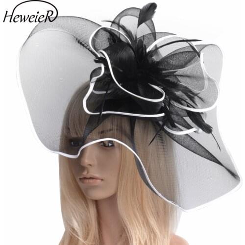 Women Lady Bridal Large Fascinator Hat Handmade Netting Feather Flower Hair Clip Cocktail Ascot Races Headwear Hairpin Hairpiece