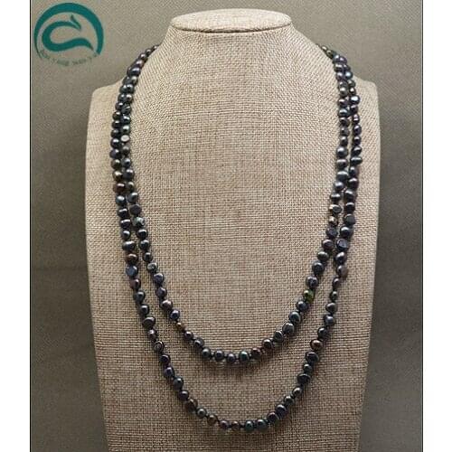 Unique Pearls jewellery Store AAA High Quality natural Freshwater Pearl Necklace For Women 120cm Black Color Long Pearl Jewelry