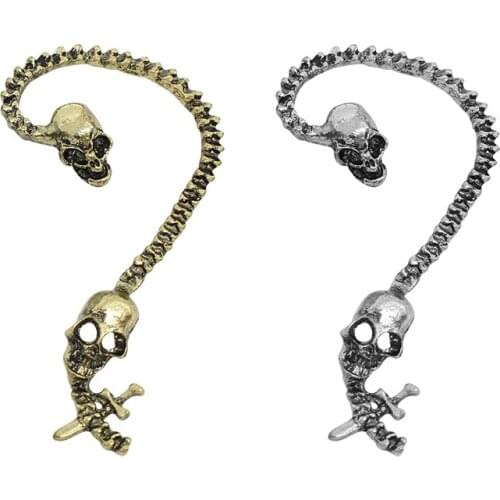 1Pcs Vintage Nightclub Punk Rock Skeleton Earrings For Women Bronze Double Skull Head Sword Stud Earring Brincos