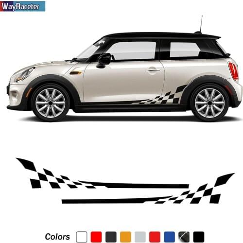 2 Pcs Door Side Stripes Sticker Checkered Skirt Body Decal For MINI Cooper S One R56 R57 R50 R52 R53 F55 F56 F57 JCW Accessories