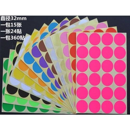 24pcs/lot 32mm Self Adhesive Sticker Paper Colorful Round Dot Stickers Circles Paper Label Pink Red White Black Gold Silver