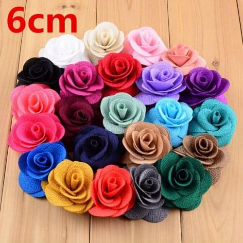 40pcs/lot 6cm Handmade Fabric Rose Flowers Skirt Flowers For girl Headbands Kids Shoes Garment Accessories 23 Color U Pick TH204