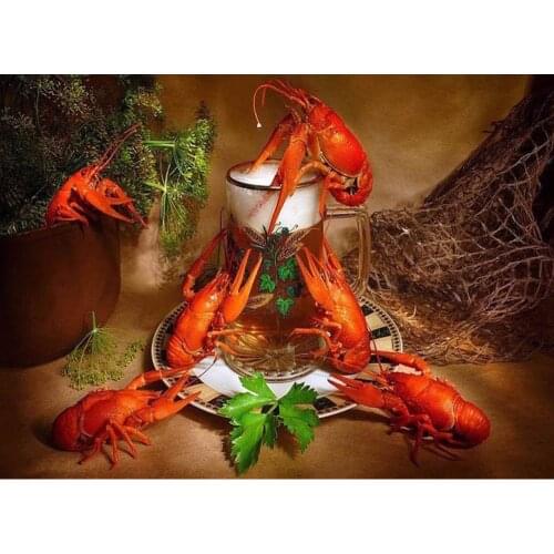 5D DIY Diamond Painting Beer Lobster Full Square Round 3D Embroidery Pictures Paste Rhinestones Cross Stitch Kitchen Decor DF612