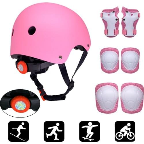 7Pcs Adjustable Pads Wrist Helmet Protector Set Kids Boy Girl Safety Helmet Knee Elbow Pad Set Skate Bicycle Helmet Safety Guard