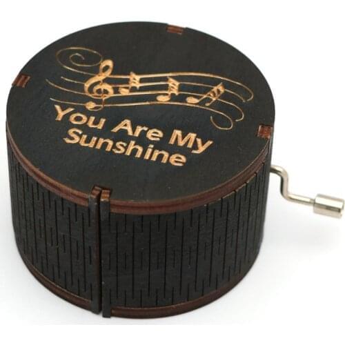 Antique Carved Wood Cylindrical Music Box Wooden Hand-Cranked Black Box New Year Gift Birthday Gift Home Decoration