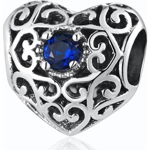 Authentic S925 Bead Love Heart Birthstone Twigs Charm fit Lady Bracelet DIY Jewelry