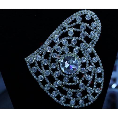 Free Shipping Wholesale10pcs/lot 4.7"X5.4" Rhinestone Applique for Wedding Gown Bridal Sash Evening Wear Rhinestone Patch ML11