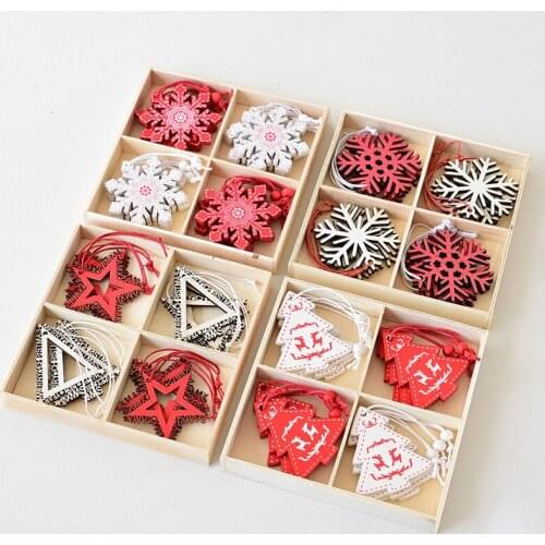 Nordic Style Wooden Christmas Ornaments Snowflakes Jingle Bells Stars Reindeer Pendants Home Christmas Tree Hanging Decors