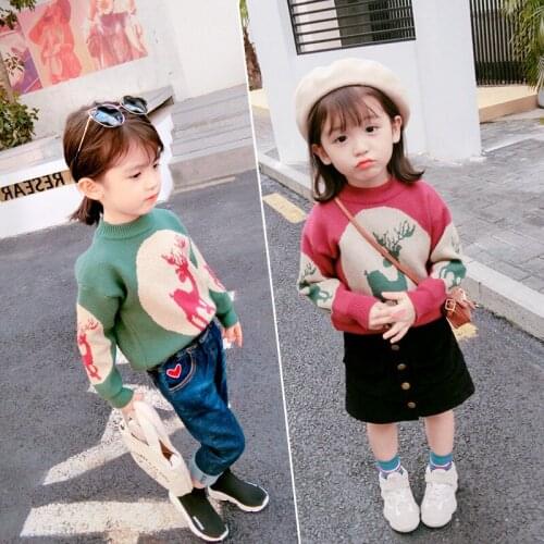 Kids Girls Deer Christmas Sweater Autumn Winter Fashon Princess cute knitted top Childrens Sweater Top TP19040