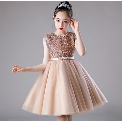 Kids Wedding Party Dresses for Flower Girls Children Sequins Ball Gown Tassel Baby Girl Birthday Evening Prom Bridesmaids Dress