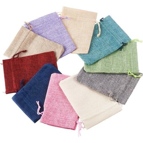 10Pcs Mixed Burlap Packing Pouches Drawstring Bags Multi Size Jewelry Packaging Gift Bags Wedding Party Christmas Pouches