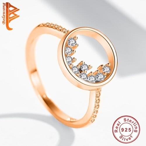 Trendy Jewelry 925 Sterling Silver Rings Rose Gold Shiny Rhinestone Snowflake Rings for Women Engagement Gift