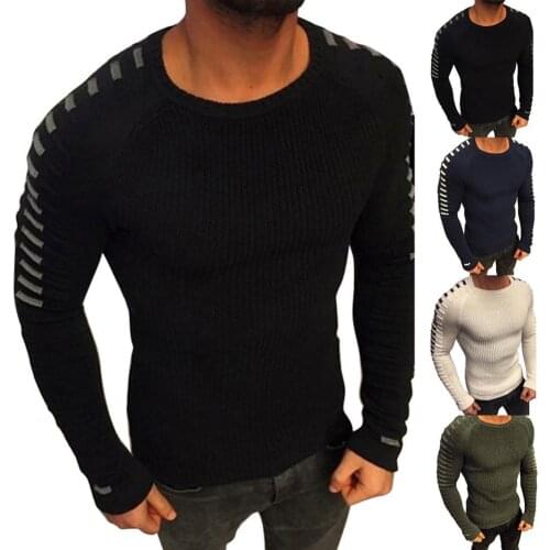 Mens Sweaters Streetwear Retro Slim Cuffs Cotton Crew Neck Pullover Top for Winter Casual Harajuku Elasticity Sweatshirts