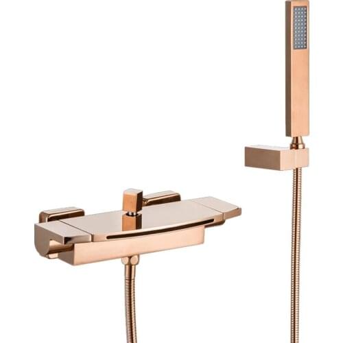 Rose Gold Bathtub Shower Faucet Set Brass Bathtub Faucet Hot & Cold Taps Mixer with Handheld Waterfall Bathtub Tap Black