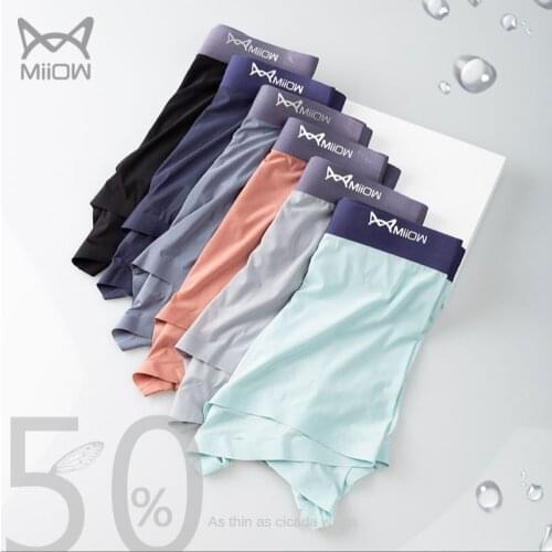 MiiOW Mens Underwear Ice Silk Fluttering Transparent and Thin Underwear Mens Breathable Four-corner Pants Seamless Large Size