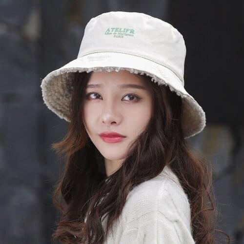 New Autumn and Winter Plus Double Face with Fisherman 's Hat Women' s Fashion Net Red Basin Hat Simple Embroidery Free Shipping