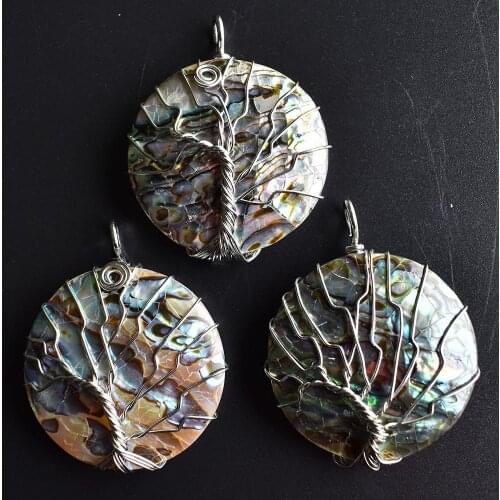 Wholesale 3pcs/lot good quality white Color Wire Wrap handmade tree of life round shape natural Abalone Shell pendants
