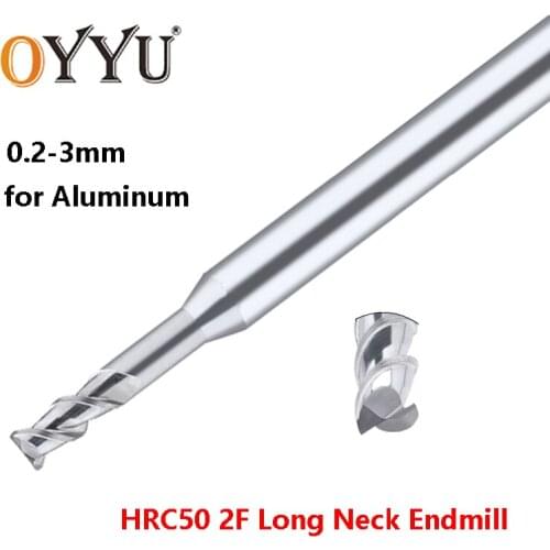 OYYU 1pcs Long Neck End Mills 2 Flute Deep Groove Milling Cutter for Aluminum Tungsten Carbide Tiny Diameter Router Bit 0.2-3mm