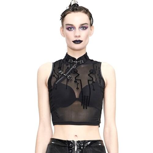 European and American disco rock sexy see-through vest zipper tooling style leak waist