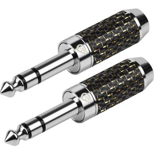 For 8.0mm Wire 6.35mm 3 Pole Stereo Rhodium Plated Copper Audio Jack Earphone Plug Metal Adapter Carbon Fiber Wire Connector