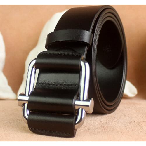 Genuine Leather Male Cowboy Belt For Men High Quality Double Loop Buckle Jeans Belt Cowskin Casual Belts For Jeans