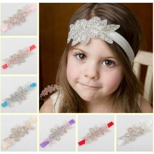 Retail Cute Kids Baby Girls headbands Rhinestone flowers with leaves Headbands children hair accessories YH402