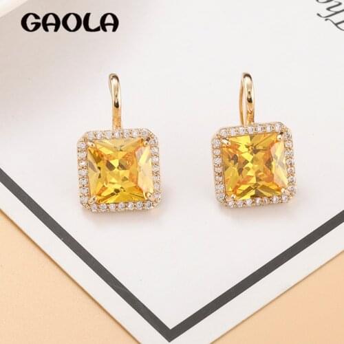 GAOLA Geometric Stud Earrings Square Transparent Zircon Earrings Simple Earrings for Women Luxury Jewelry GLE9507
