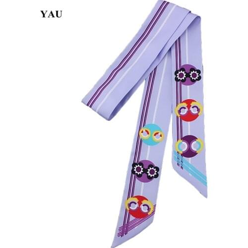 120cm*5cm Twill Silk Woman Scarves Small Long Cartoon Glasses Line Printed Fashion Luxury Brand Scarf Female Ribbons Accessories