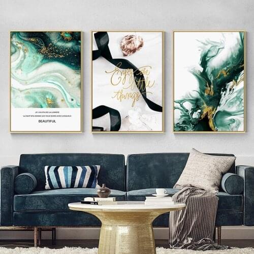 3 Pieces Green Agate Modern Canvas Painting Golden Leaf Nordic Posters and Prints Wall Art Pictures for Living Room Home Decor