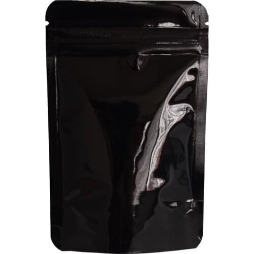 1000Pcs Black Stand Up Glossy Mylar Foil Self Seal Zipper Recyclable Packaging Bag Zip Lock Retail Package Bag Dry Meat Beans